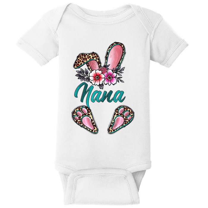 Nana Bunny Ears Easter Day Cute Leopard Print Floral Baby Bodysuit