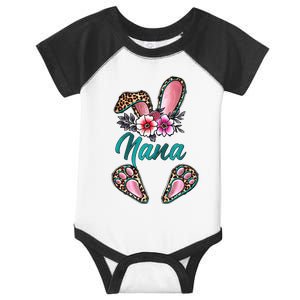 Nana Bunny Ears Easter Day Cute Leopard Print Floral Infant Baby Jersey Bodysuit