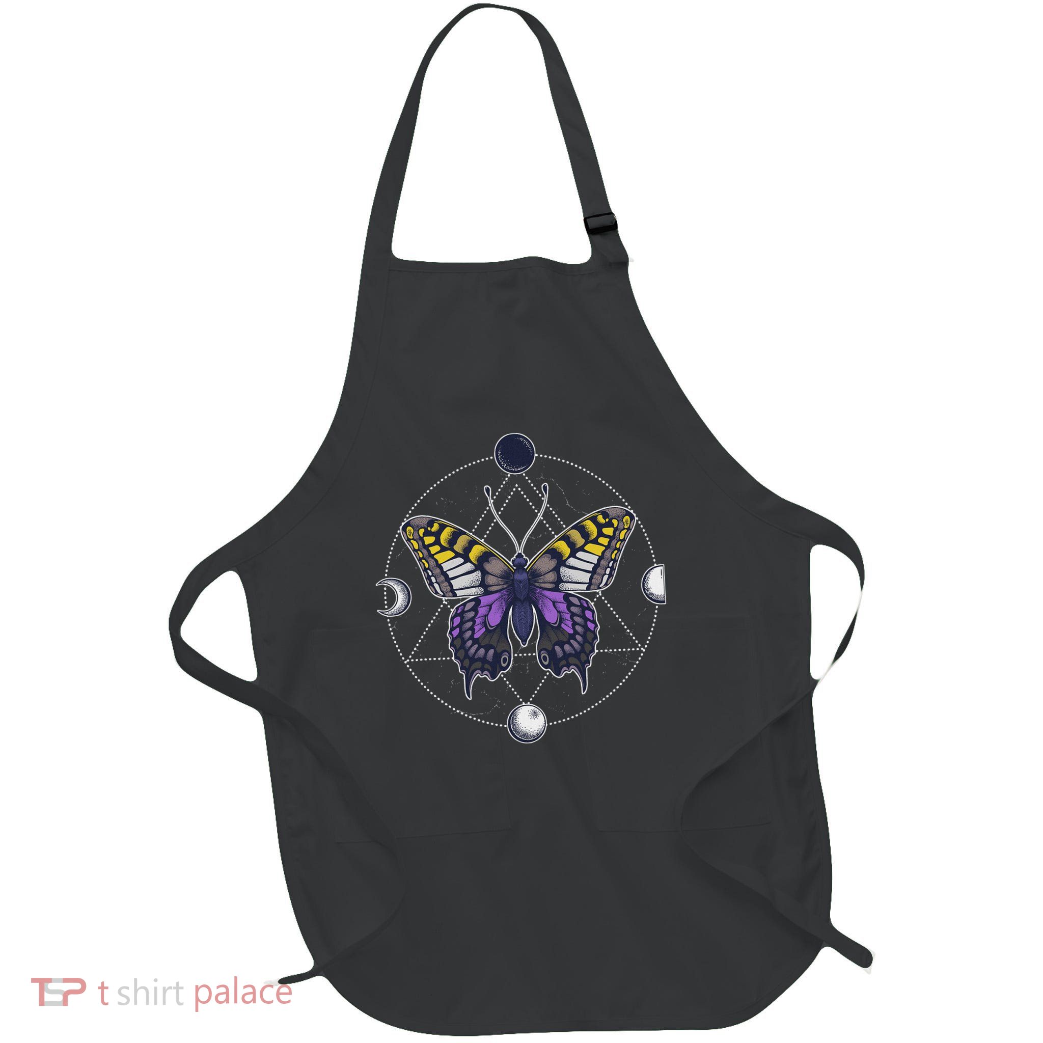 Nonbinary Butterfly Enby Pride Flag Lgbt Subtle Transgender Full-Length Apron With Pockets