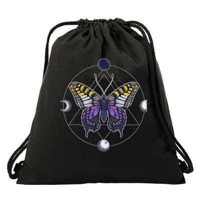 Nonbinary Butterfly Enby Pride Flag Lgbt Subtle Transgender Drawstring Bag