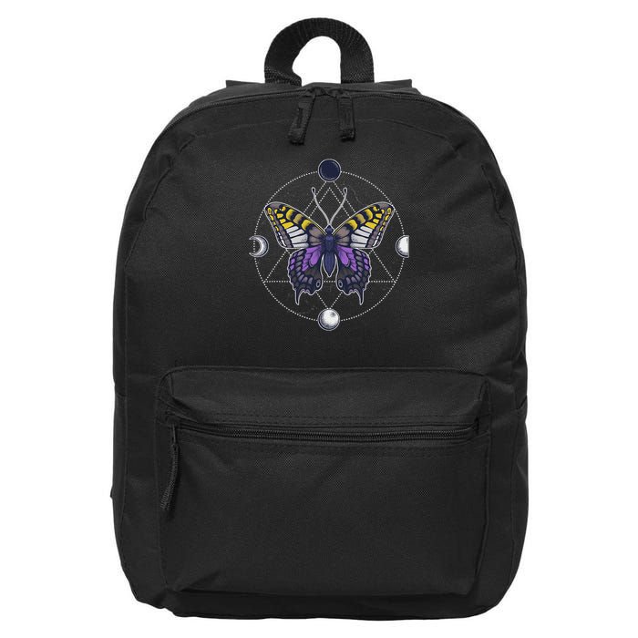 Nonbinary Butterfly Enby Pride Flag Lgbt Subtle Transgender 16 in Basic Backpack