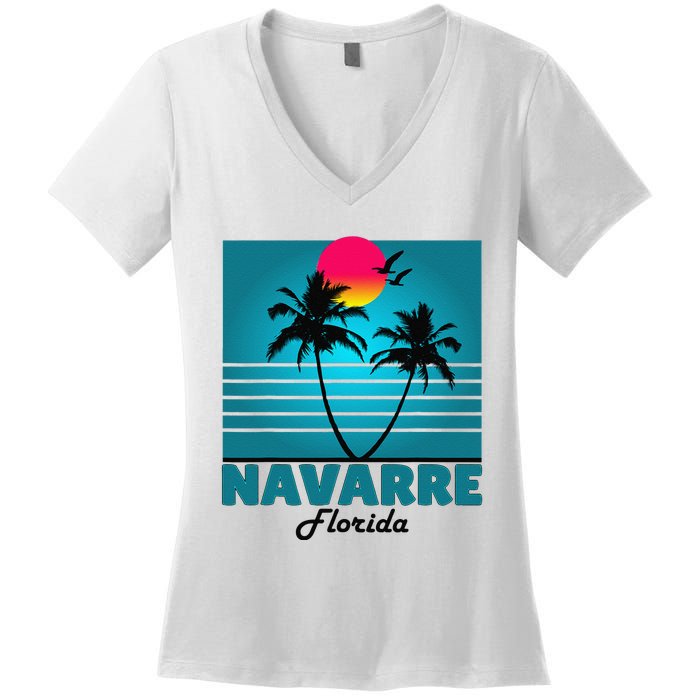 Navarre Beach Florida Fl Summer Seagulls Souvenirs Women's V-Neck T-Shirt