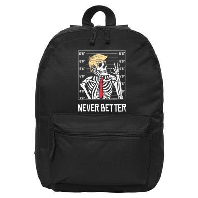 Never Better Funny Skeleton Mugshot America Halloween 2024 16 in Basic Backpack