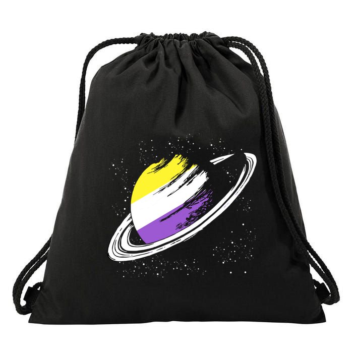 Non Binary Flag Pride Saturn Equality Lgbt Non Binary Cool Gift Drawstring Bag