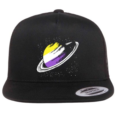 Non Binary Flag Pride Saturn Equality Lgbt Non Binary Cool Gift Flat Bill Trucker Hat