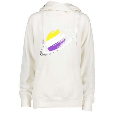 Non Binary Flag Pride Saturn Equality Lgbt Non Binary Cool Gift Womens Funnel Neck Pullover Hood