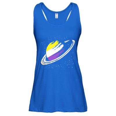 Non Binary Flag Pride Saturn Equality Lgbt Non Binary Cool Gift Ladies Essential Flowy Tank