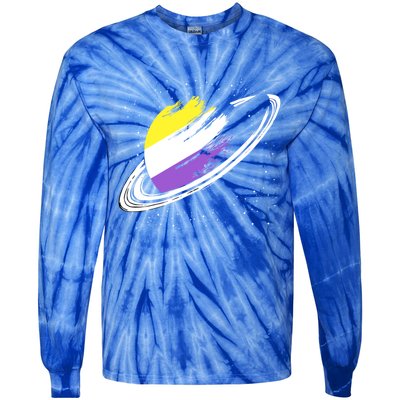 Non Binary Flag Pride Saturn Equality Lgbt Non Binary Cool Gift Tie-Dye Long Sleeve Shirt