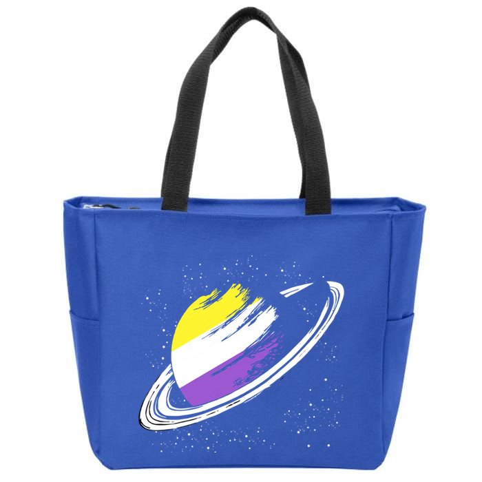 Non Binary Flag Pride Saturn Equality Lgbt Non Binary Cool Gift Zip Tote Bag