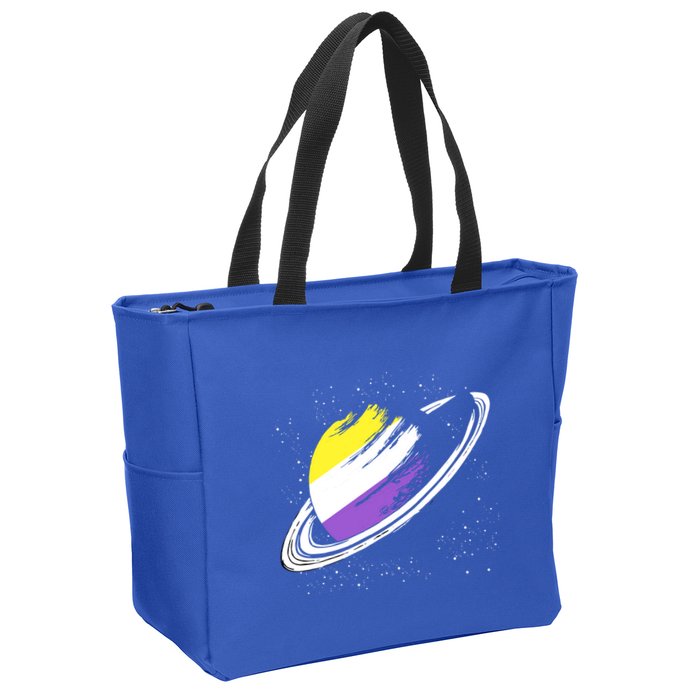 Non Binary Flag Pride Saturn Equality Lgbt Non Binary Cool Gift Zip Tote Bag