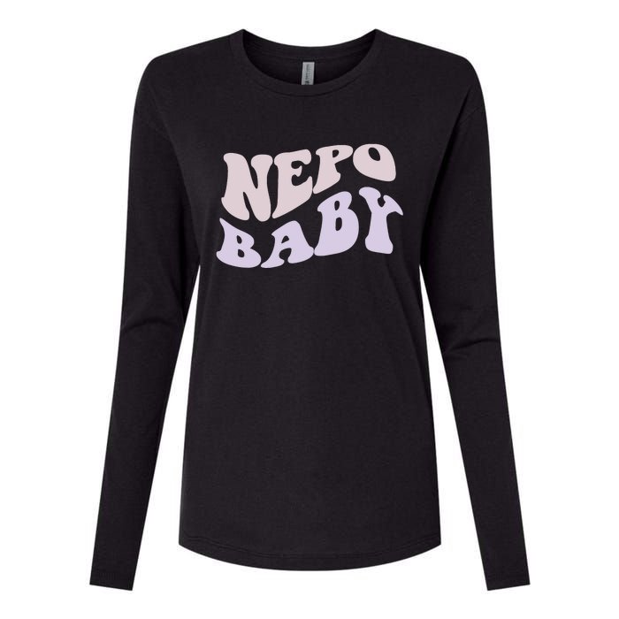 NEPO BABY Funny Nepotism Wavy Vintage Trending Meme Womens Cotton Relaxed Long Sleeve T-Shirt