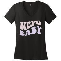 NEPO BABY Funny Nepotism Wavy Vintage Trending Meme Women's V-Neck T-Shirt