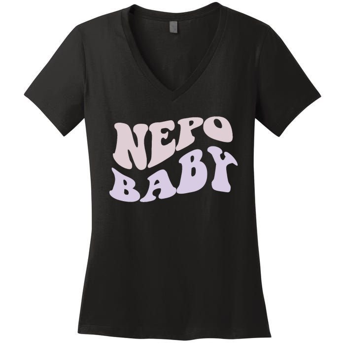 NEPO BABY Funny Nepotism Wavy Vintage Trending Meme Women's V-Neck T-Shirt