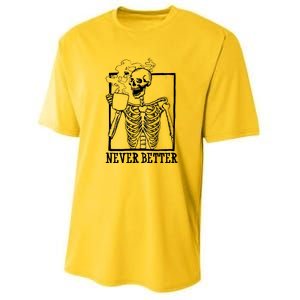 Never Better Funny Skeleton Coffee Youth Performance Sprint T-Shirt