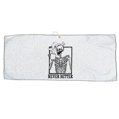 Never Better Funny Skeleton Coffee Large Microfiber Waffle Golf Towel
