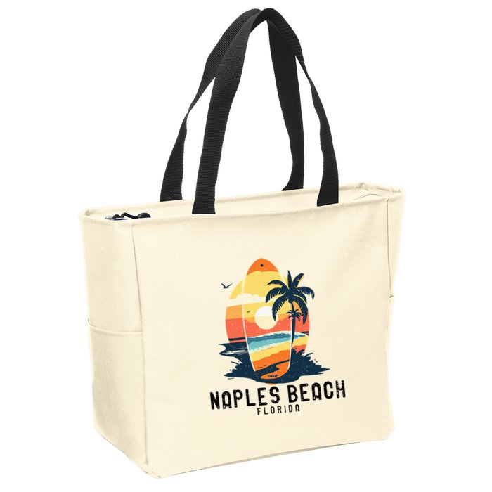 Naples Beach Florida Surfboard Waves Beach Zip Tote Bag