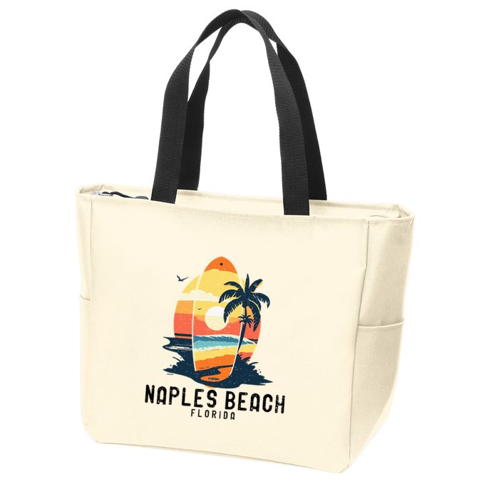 Naples Beach Florida Surfboard Waves Beach Zip Tote Bag