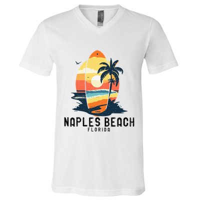 Naples Beach Florida Surfboard Waves Beach V-Neck T-Shirt