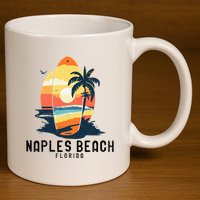 Naples Beach Florida Surfboard Waves Beach 11oz C Handle Ceramic Mug