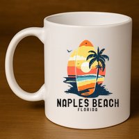 Naples Beach Florida Surfboard Waves Beach 11oz C Handle Ceramic Mug