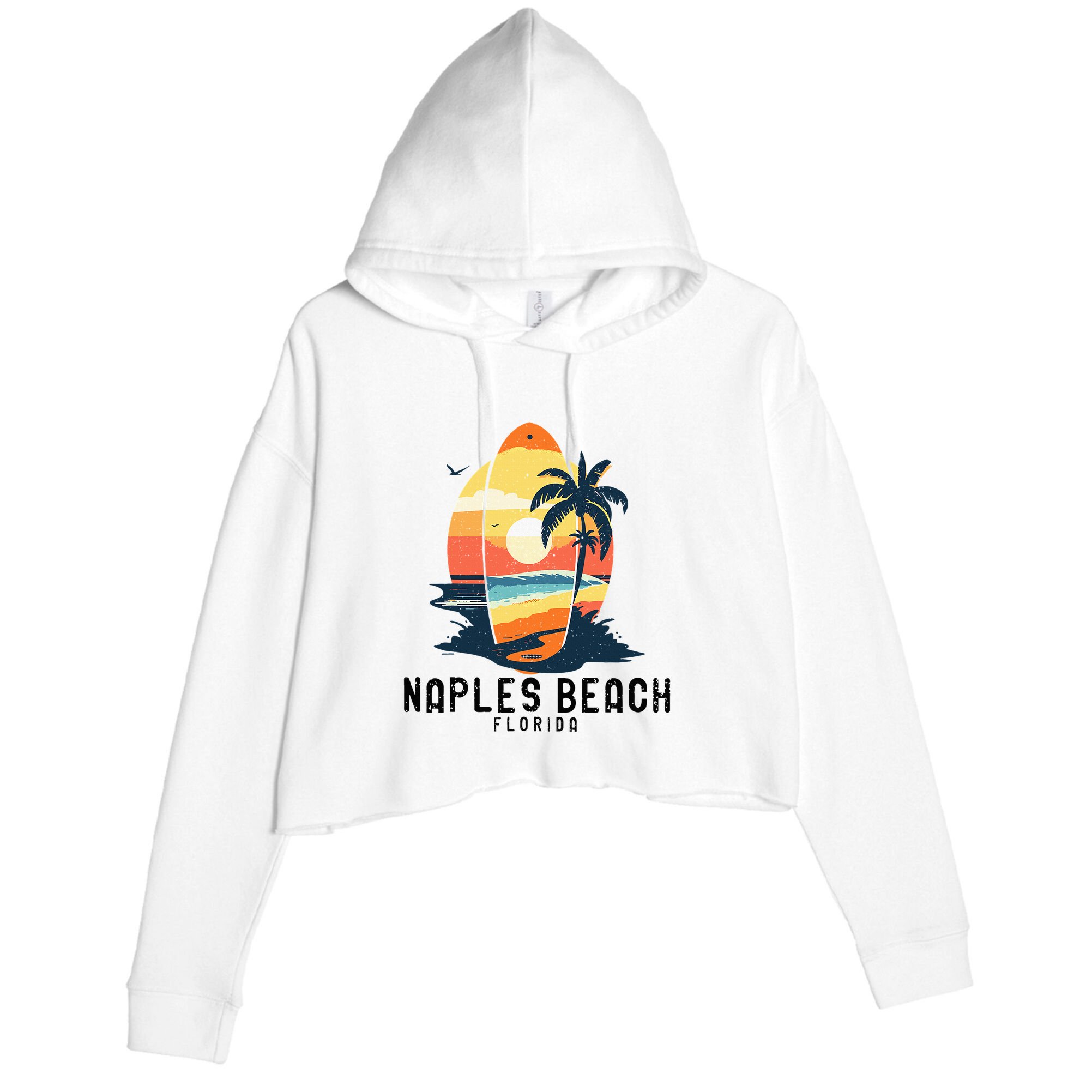 Naples Beach Florida Surfboard Waves Beach Crop Fleece Hoodie