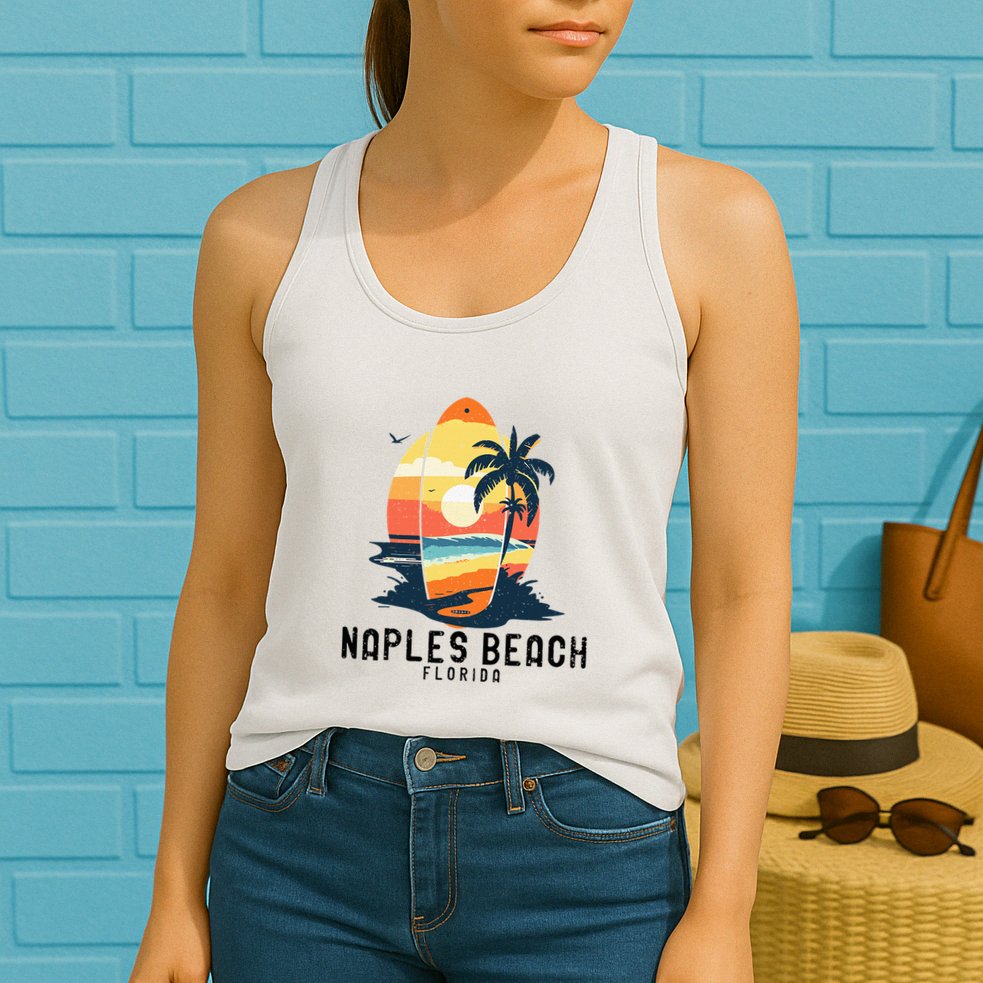 Naples Beach Florida Surfboard Waves Beach Womens Tank Top