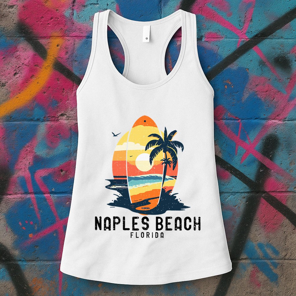 Naples Beach Florida Surfboard Waves Beach Womens Tank Top