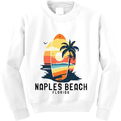 Naples Beach Florida Surfboard Waves Beach Kids Sweatshirt