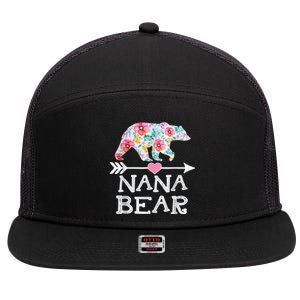 Nana Bear Floral Family Mothers Day 7 Panel Mesh Trucker Snapback Hat