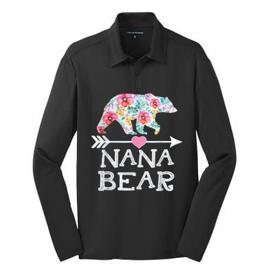 Nana Bear Floral Family Mothers Day Silk Touch Performance Long Sleeve Polo