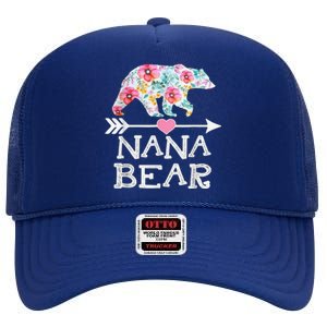 Nana Bear Floral Family Mothers Day High Crown Mesh Back Trucker Hat