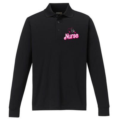 Nerrrdy Black Funny Nurse Performance Long Sleeve Polo