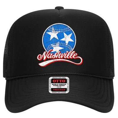 Nashville Baseball Faded High Crown Mesh Back Trucker Hat