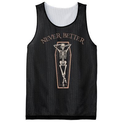 Never Better Funny Skeleton Costume Lazy Halloween Coffin Mesh Reversible Basketball Jersey Tank