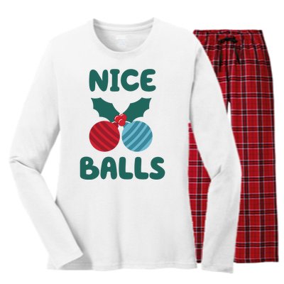 Nice Balls Funny Christmas Ornament Women's Long Sleeve Flannel Pajama Set 