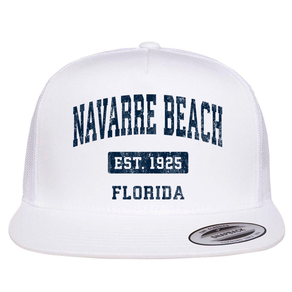 Navarre Beach Florida Fl Vintage Sports Established Flat Bill Trucker Hat