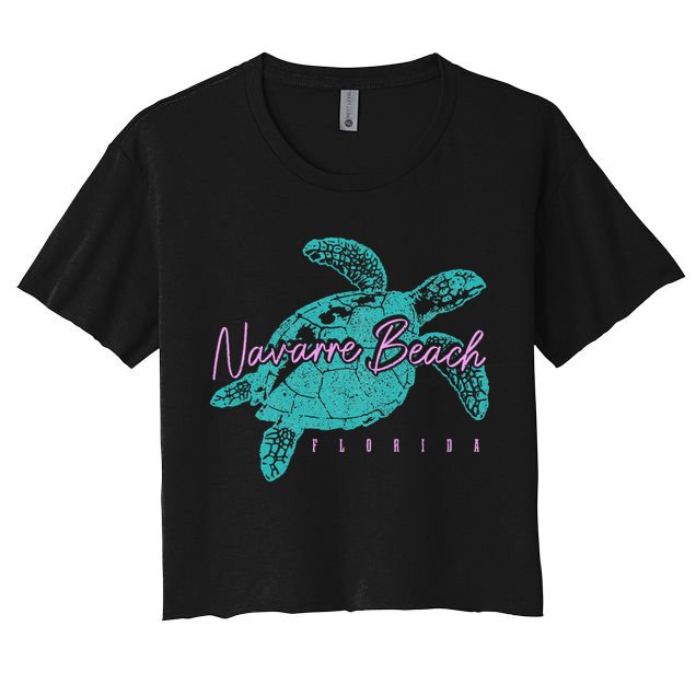 Navarre Beach Florida FL Sea Turtle Surfer Diving Vintage Crop Top