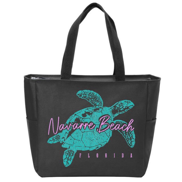 Navarre Beach Florida FL Sea Turtle Surfer Diving Vintage Zip Tote Bag