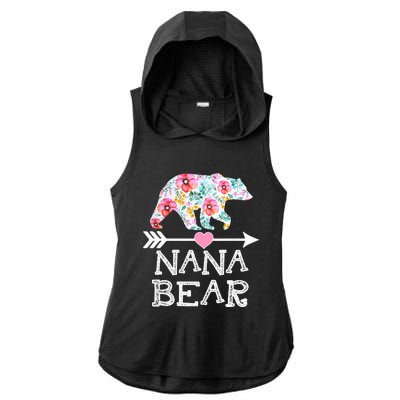 Nana Bear Floral Family Mother's Day Gifts Mom Nana Ladies PosiCharge Tri-Blend Wicking Draft Hoodie Tank