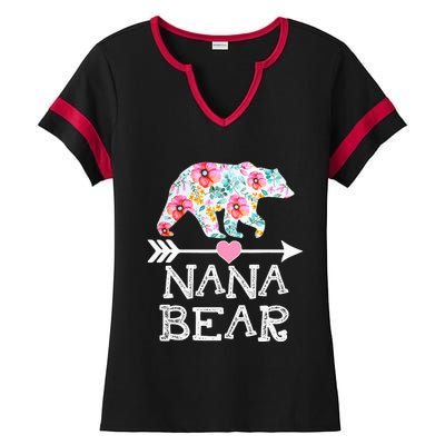 Nana Bear Floral Family Mother's Day Gifts Mom Nana Ladies Halftime Notch Neck Tee