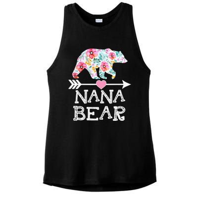 Nana Bear Floral Family Mother's Day Gifts Mom Nana Ladies PosiCharge Tri-Blend Wicking Tank