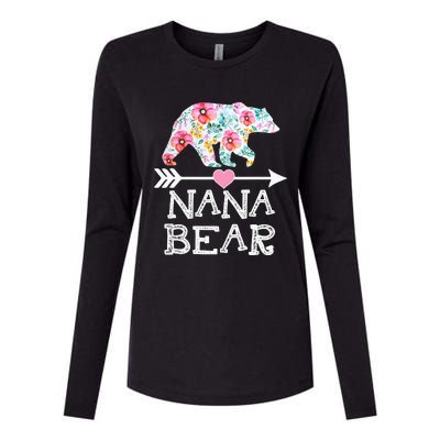 Nana Bear Floral Family Mother's Day Gifts Mom Nana Womens Cotton Relaxed Long Sleeve T-Shirt