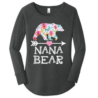 Nana Bear Floral Family Mother's Day Gifts Mom Nana Women's Perfect Tri Tunic Long Sleeve Shirt