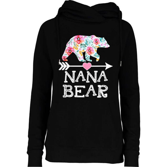 Nana Bear Floral Family Mother's Day Gifts Mom Nana Womens Funnel Neck Pullover Hood