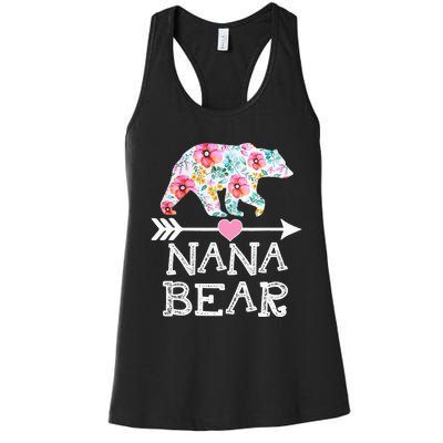 Nana Bear Floral Family Mother's Day Gifts Mom Nana Women's Racerback Tank