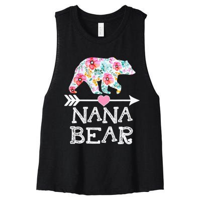 Nana Bear Floral Family Mother's Day Gifts Mom Nana Women's Racerback Cropped Tank