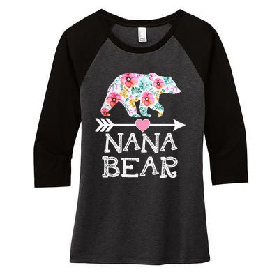 Nana Bear Floral Family Mother's Day Gifts Mom Nana Women's Tri-Blend 3/4-Sleeve Raglan Shirt