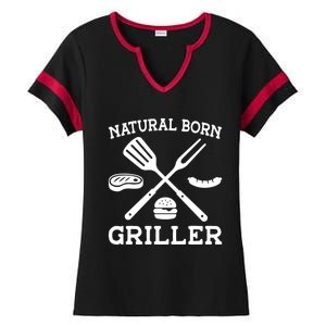 Natural Born Griller Grill Master Barbecue Party Steak Bbq Cool Gift Ladies Halftime Notch Neck Tee