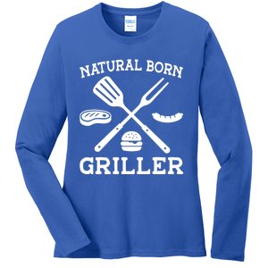 Natural Born Griller Grill Master Barbecue Party Steak Bbq Cool Gift Ladies Long Sleeve Shirt