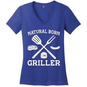 Natural Born Griller Grill Master Barbecue Party Steak Bbq Cool Gift Women's V-Neck T-Shirt